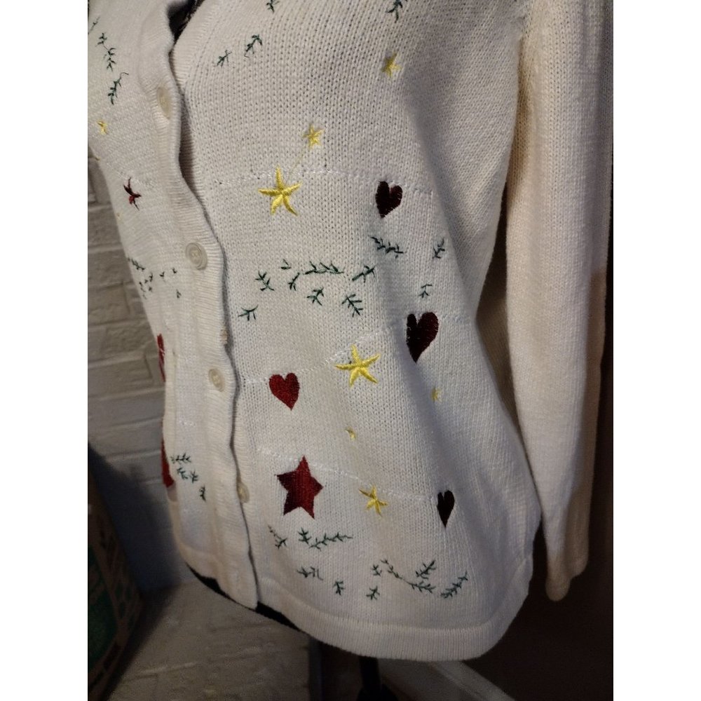 Star Blue Originals Womens Sweater Cardigan Size L Santa Not So Ugly Christmas - Picture 3 of 6
